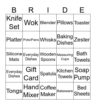 Michelle's Bridal Bingo Card