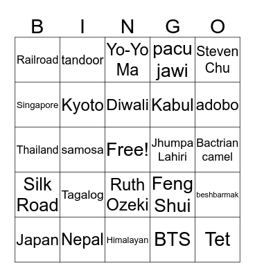 Asian Pacific American Heritage Month Bingo Card