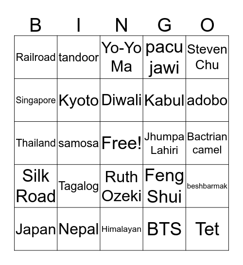Asian Pacific American Heritage Month Bingo Card