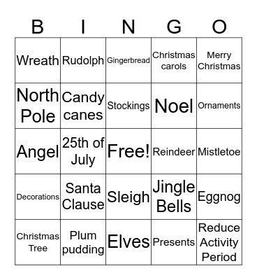 Christmas in July Bingo Card