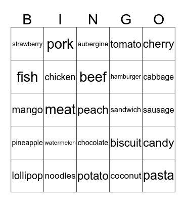 Food Bingo Card