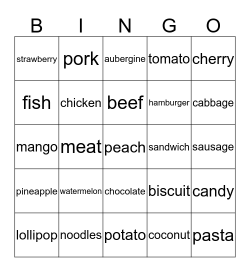 Food Bingo Card