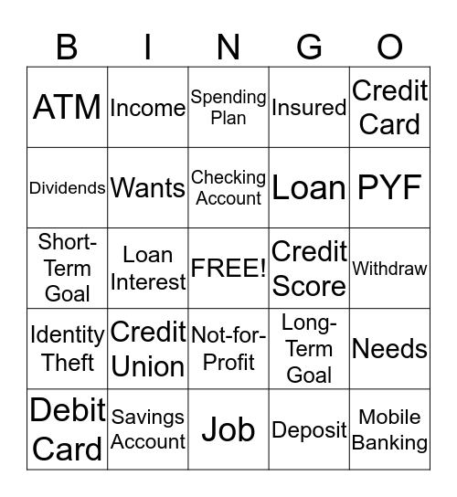 Unity One Credit Union BINGO Card