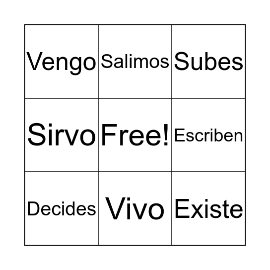 -IR Verbs Bingo Card