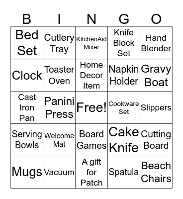 Bridal Shower Bingo Card