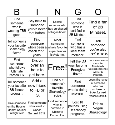 Beachbody BINGO Card