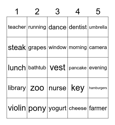 BINGO J1 Bingo Card