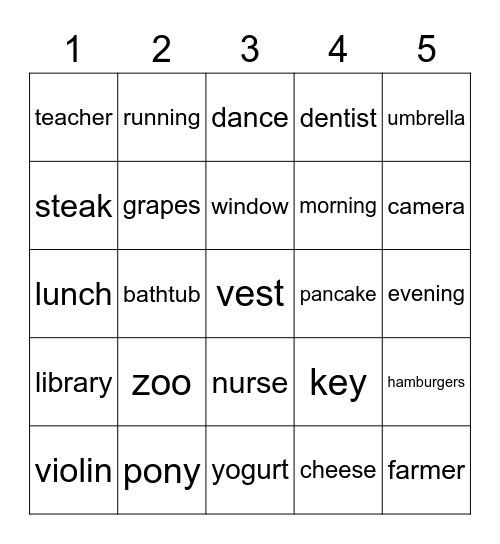 BINGO J1 Bingo Card
