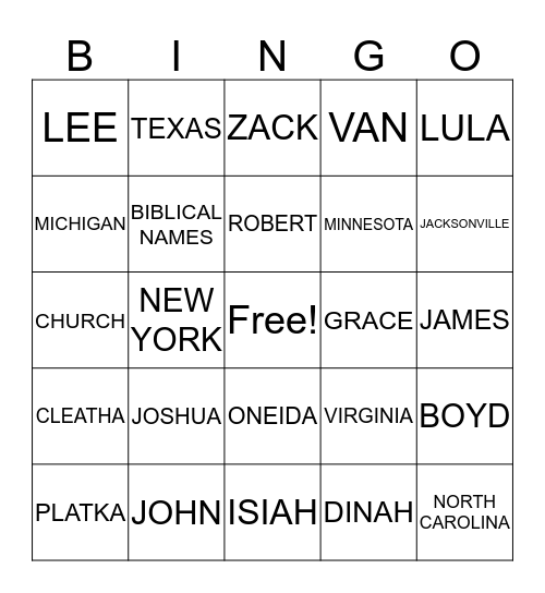 OLIVER ODOM FAMILY PICNIC Bingo Card