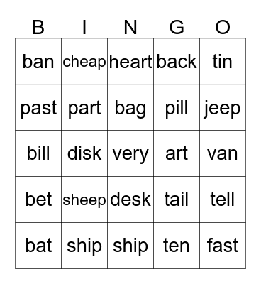 minimal pairs bingo Card