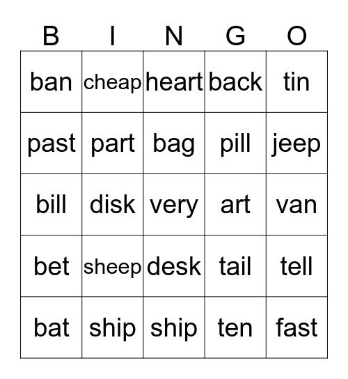 minimal pairs bingo Card