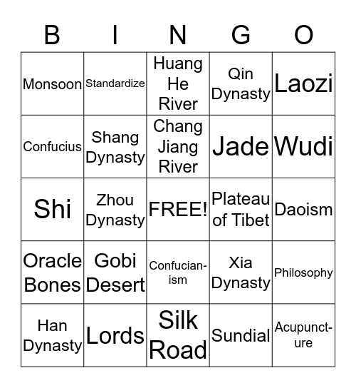 Qin Shi Huangdi Bingo Card