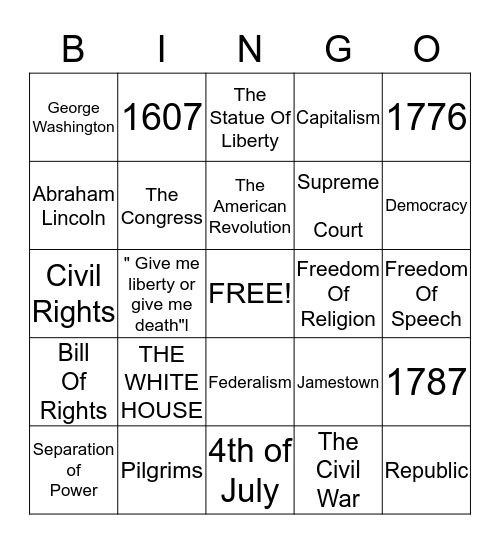 USA Bingo Card
