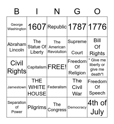 USA Bingo Card