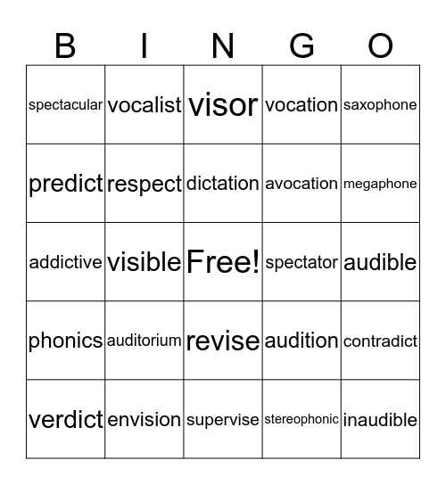 Vocabulary lesson 1-3 Bingo Card