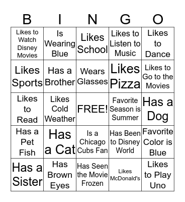 Getting to Know You  Bingo Card