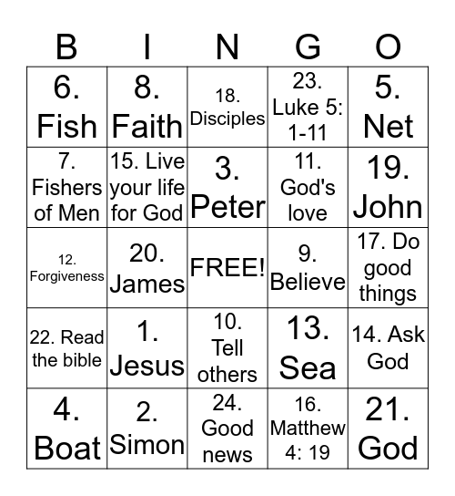 Follow Jesus Bingo Card