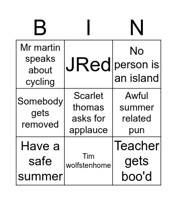 Assembly Bingo Card