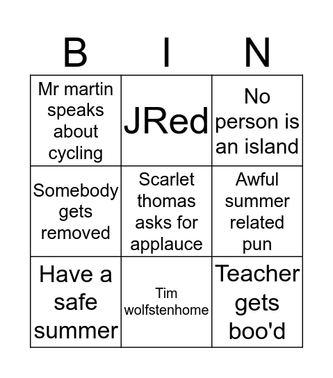 Assembly Bingo Card