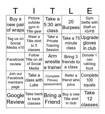 August TITLE Challenge  Bingo Card
