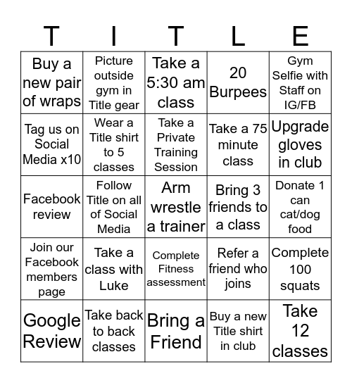 August TITLE Challenge  Bingo Card