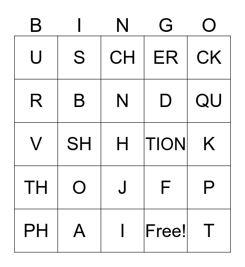 Phonics Bingo Card