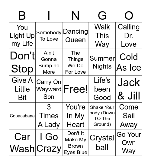 70's Hits Bingo Card