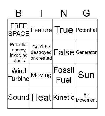 Energy Bingo Card