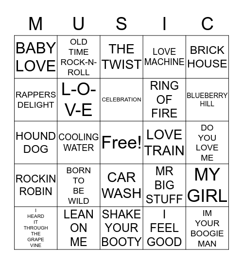 WAY BACK  BINGO Card