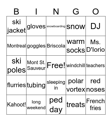 Carnival Bingo Card