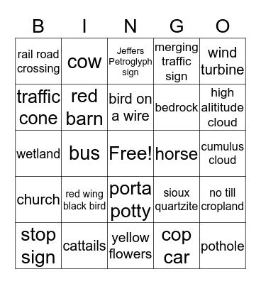 Jeffers Petroglyphs Road Trip BINGO! Bingo Card