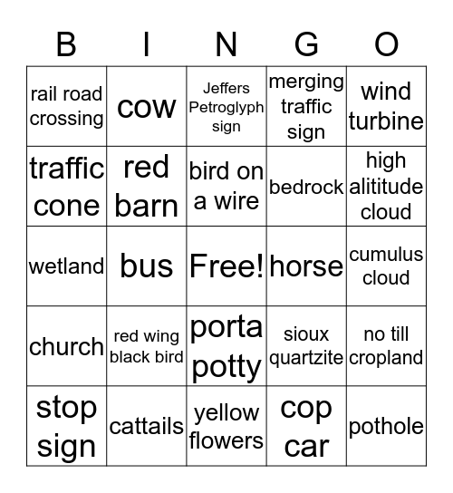 Jeffers Petroglyphs Road Trip BINGO! Bingo Card