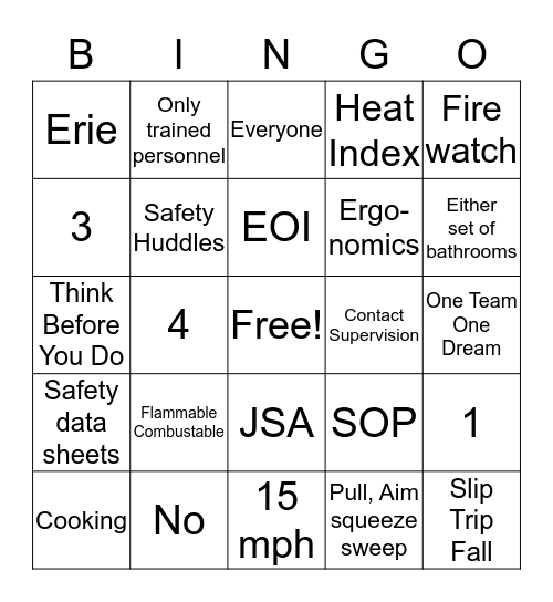 July Safety Meeting Bingo Card