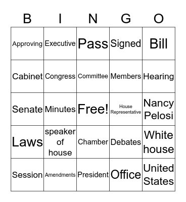 House of Representatives Bingo Card