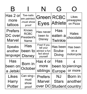 People Bingo Card