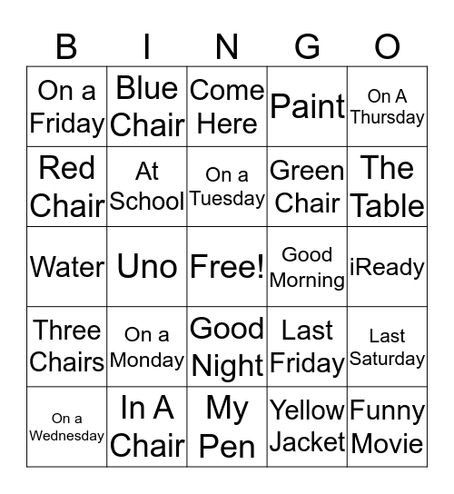 Short Sentence Bingo Card