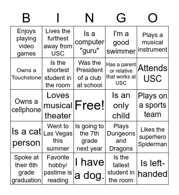 Discovery Project Bingo Card