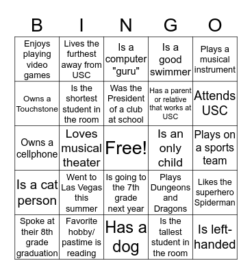 Discovery Project Bingo Card