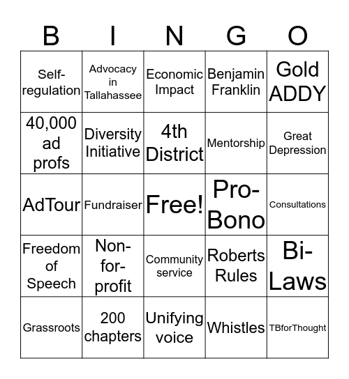 AAF Bingo Card