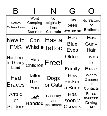 FMS Human Bingo Card