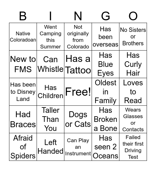 FMS Human Bingo Card