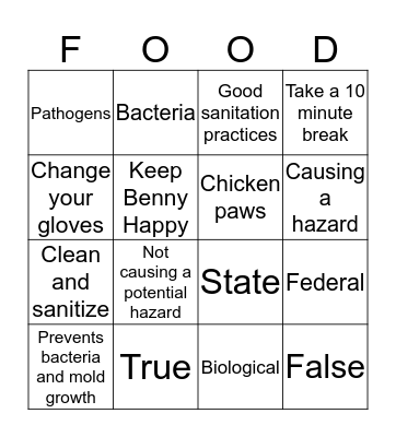 Food Safety Bingo Card