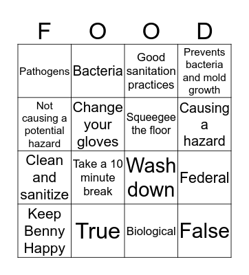 Food Safety Bingo Card