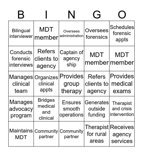 Get to Know DCAC and Agency Bingo Card