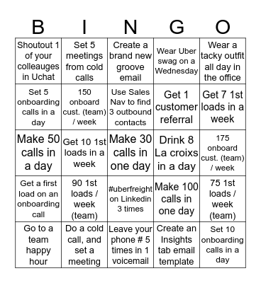 Shipper Platform Bingo Contest Bingo Card