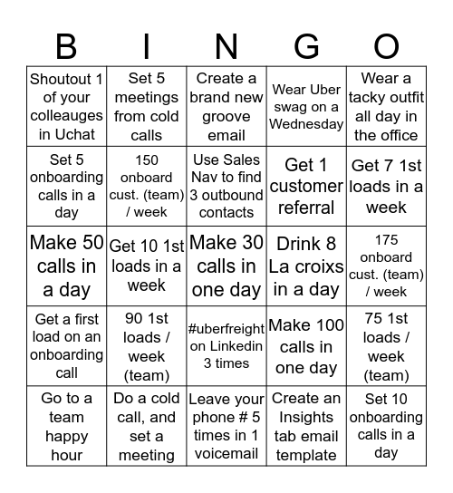 Shipper Platform Bingo Contest Bingo Card