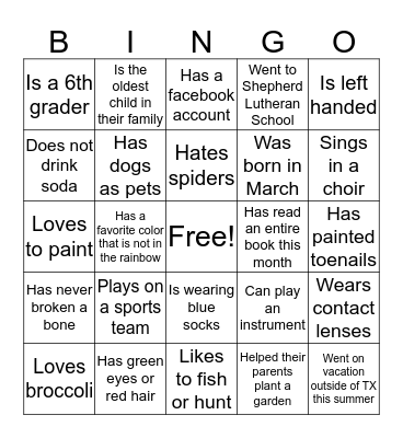 Get To Know You Bingo Card