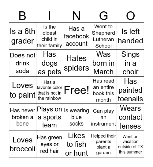 Get To Know You Bingo Card