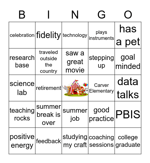 Carver Elementary School Bingo Card