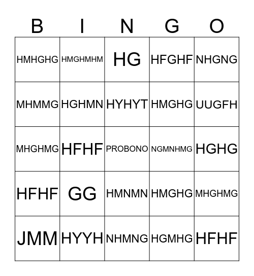 TEST Bingo Card